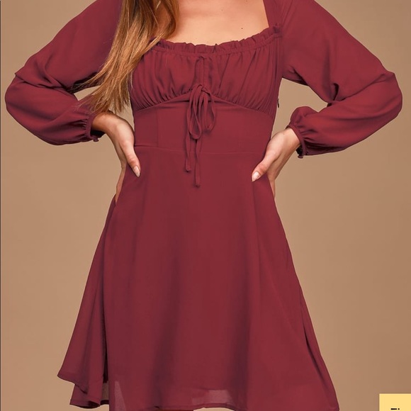 Lulus Dresses & Skirts - Lulus Lovely Day Wine Red Chiffon Long Sleeve Mini Dress